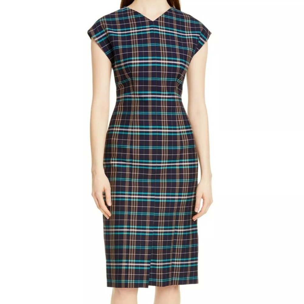 NWOT BOSS by Hugo Boss Daela Plaid Stretch Cotton Sheath Dress $445 – Size 8